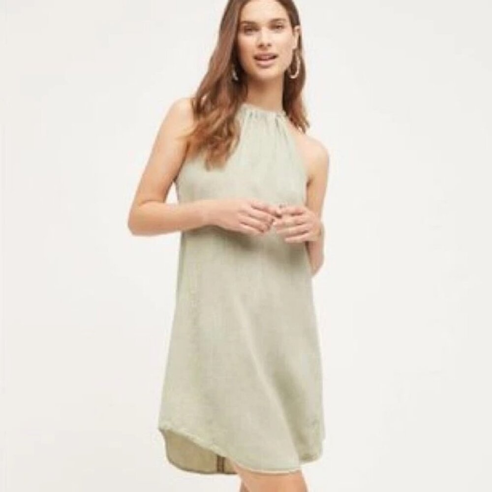 Anthropologie High Tide Halter Tunic Safari Green Dress Tie size XS